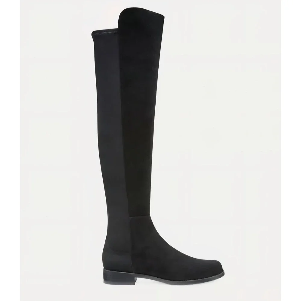 Stuart Weitzman 5050 Black Suede Over The Knee Boots Size 8.5 M Low Heel Spain